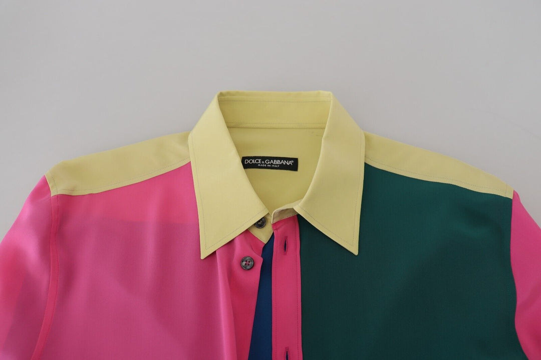 Dolce & Gabbana Multicolor Patchwork Silk Button Down Shirt