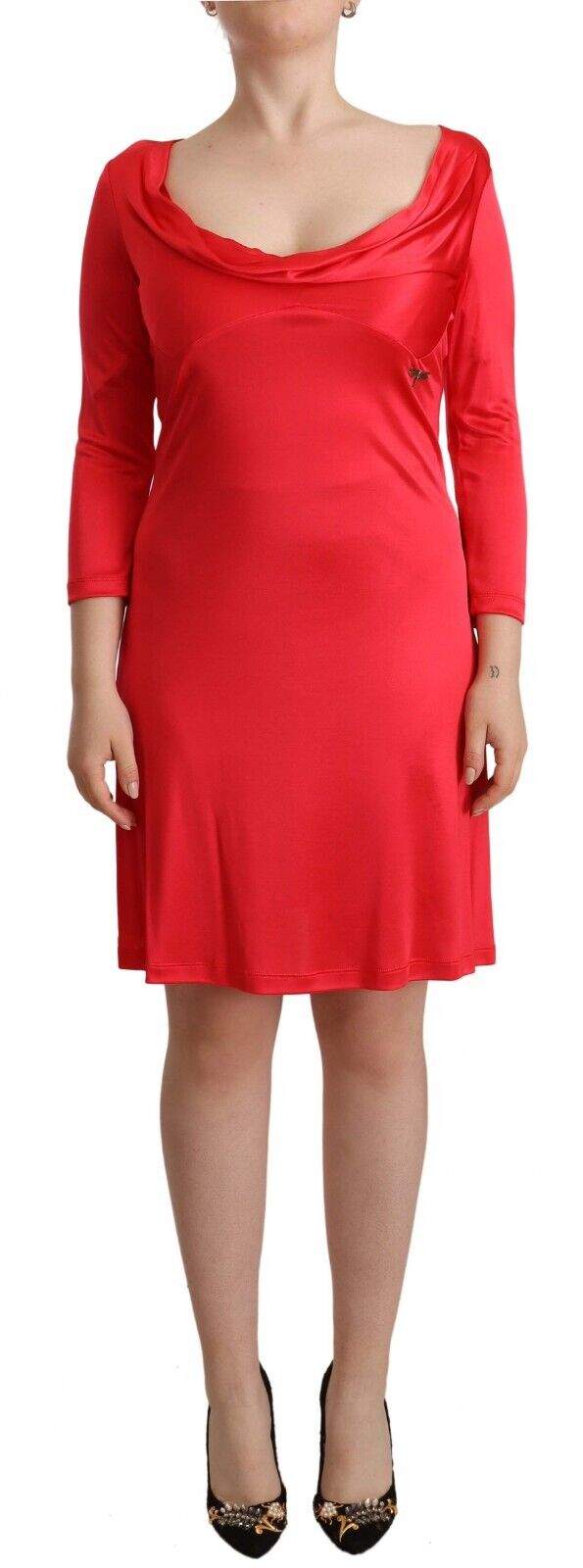 John Galliano Red Viscose 3/4 Sleeves Deep Round Neck Sheath Dress Dresses - Women - Clothing, feed-1, IT40|S, IT42|M, IT44|L, John Galliano, Red at SEYMAYKA