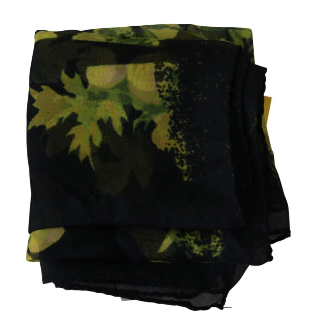 GF Ferre Black Yellow Floral Wrap Shawl Foulard Scarf Black, feed-1, GF Ferre, Scarves - Women - Accessories at SEYMAYKA