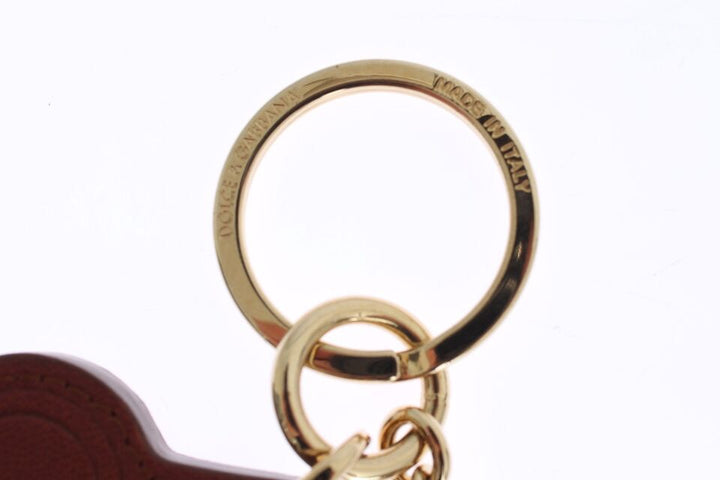 Dolce & Gabbana Brown Leather Miss SICILY Gold Finder Chain Keychain